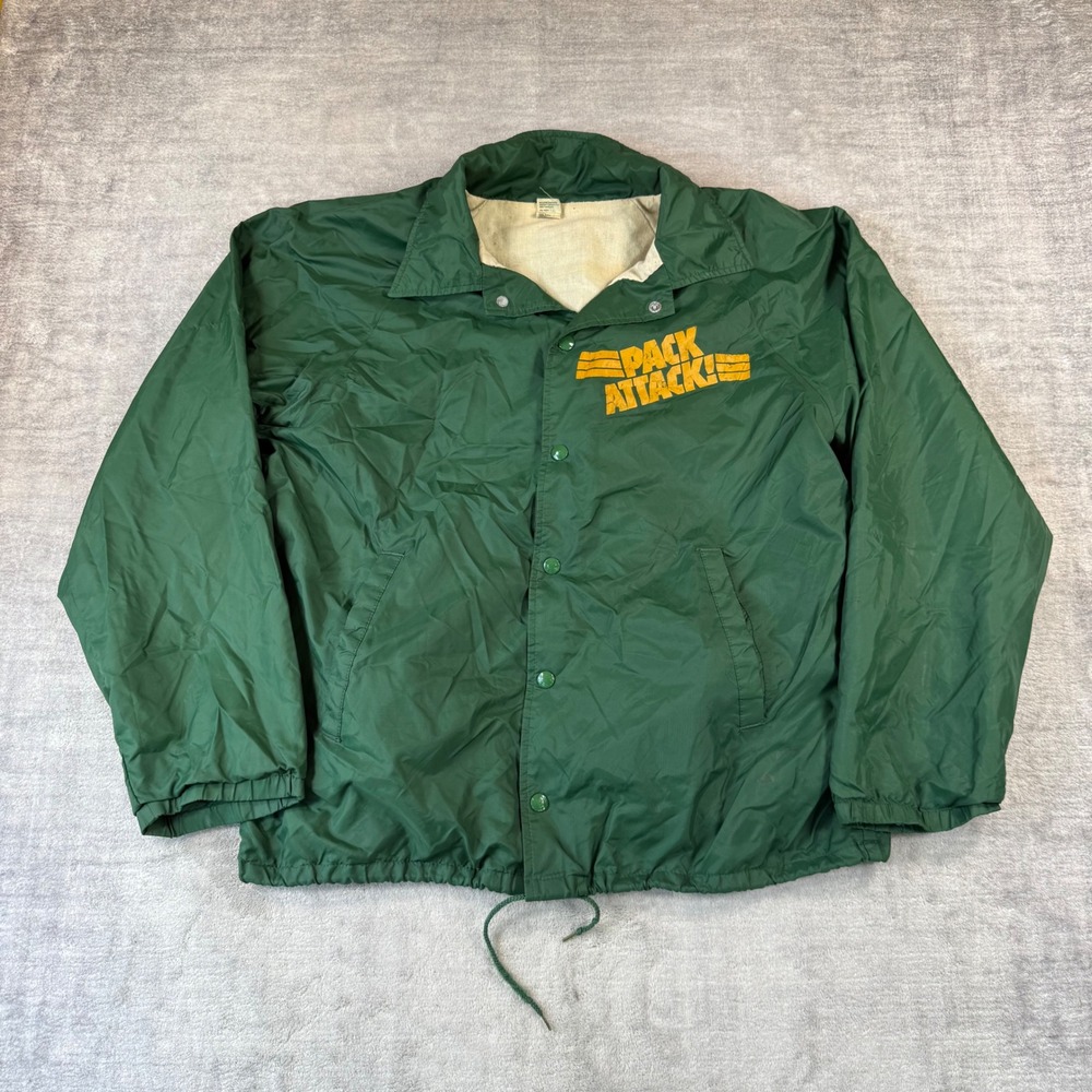 Vintage Coaches Jacket Mens XL Green Bay Packers Pack Attack Vtg 70s Windbreaker